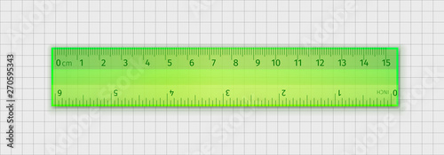 School measuring transparent plastic ruler 15 centimeters and 6 inches