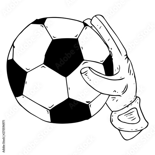 Glove goalkeeper icon. Vector illustration of goalkeeper glove with ball. Hand drawn goalkeeper glove with a soccer ball.
