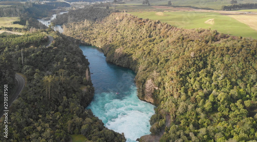 Huka Falls, New Zealand. Aerial view from drone