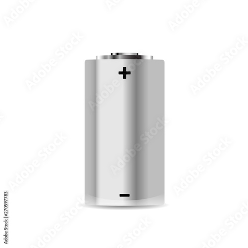 Realistic metal alkaline battery on white