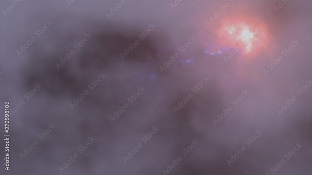 Flying through thundercloud lightning splash storm 3d animation