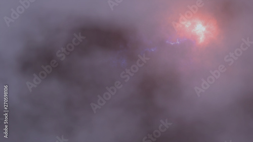 Flying through thundercloud lightning splash storm 3d animation