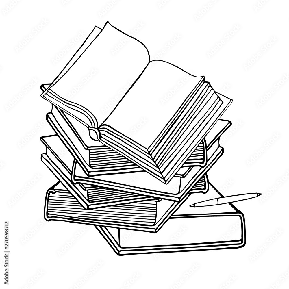 Book stack and school textbooks. Pile of books. Learning, reading ...