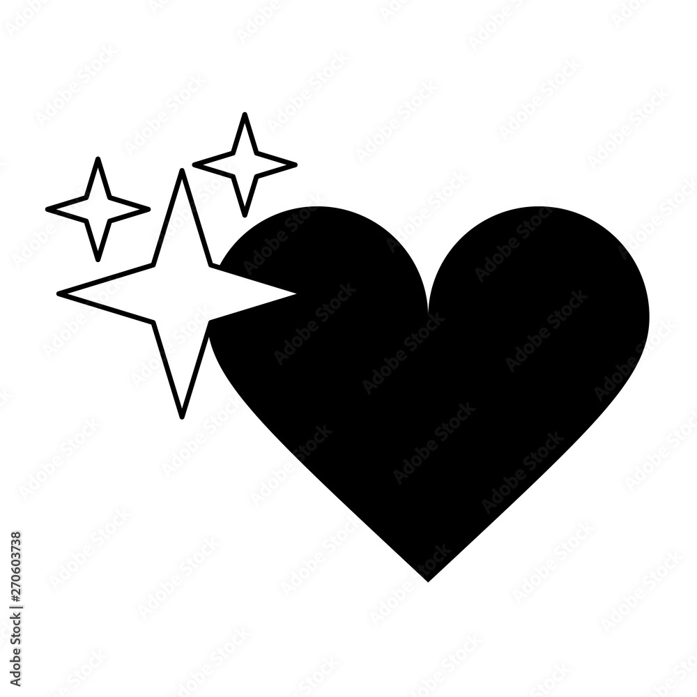 Videogame heart life with stars isolated in black and white Videogame heart life with stars isolated in black and white