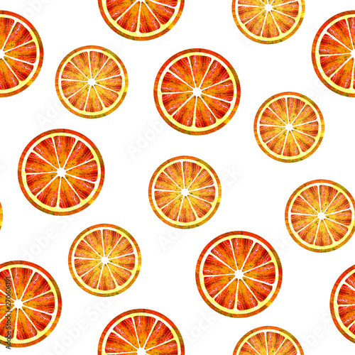 Seamless pattern with slices of orange. Tropical fruit pattern. Hand drawn illustration