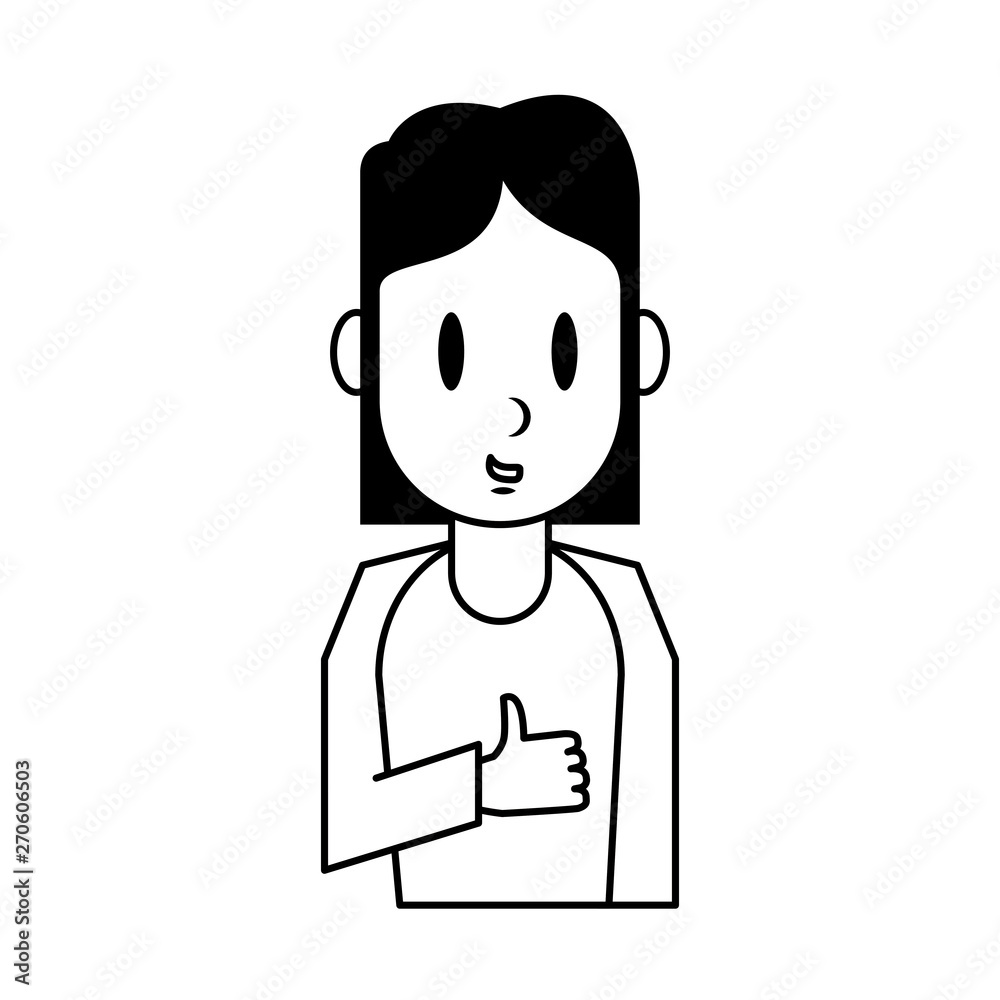 Young woman smiling profile cartoon in black and white Young woman smiling profile cartoon in black and white