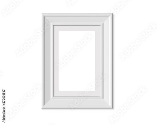 2x3 A4 Vertical Portrait picture frame mockup. Realisitc paper, wooden or plastic white blank. Framing mat with wide borders. Isolated poster frame mockup template on white background. 3D render