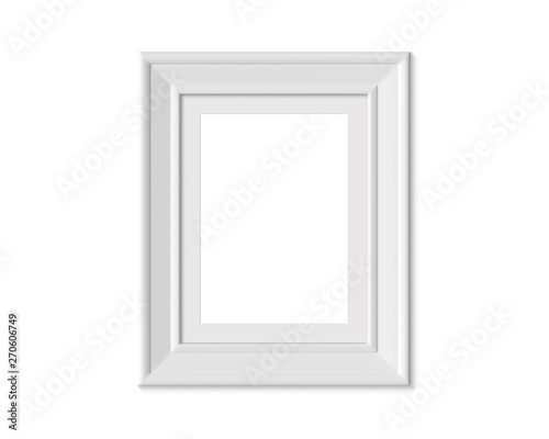 3x4 Vertical Portrait picture frame mockup. Realisitc paper, wooden or plastic white blank . Framing mat with wide borders. Isolated poster frame mock up template on white background. 3D render