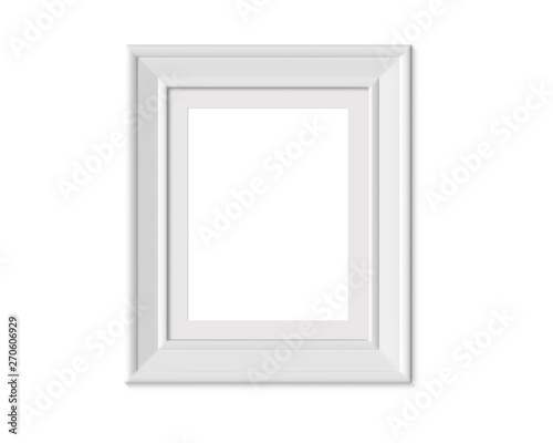 4x5 Vertical Portrait picture frame mockup. Realisitc paper, wooden or plastic white blank . Framing mat with wide borders. Isolated poster frame mockup template on white background. 3D render