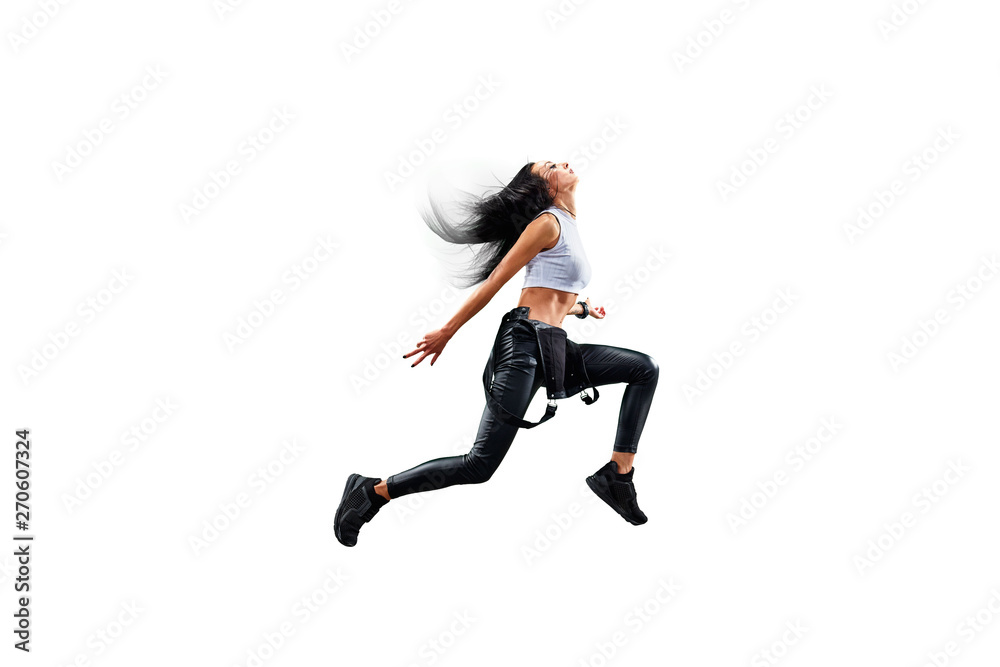 Obraz premium Isolated Female Hip Hop Dancer. Beautiful girl dancing on white background