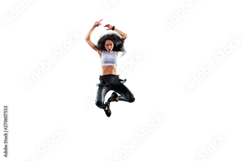 Isolated Female Hip Hop Dancer. Beautiful girl dancing on white background © Alex