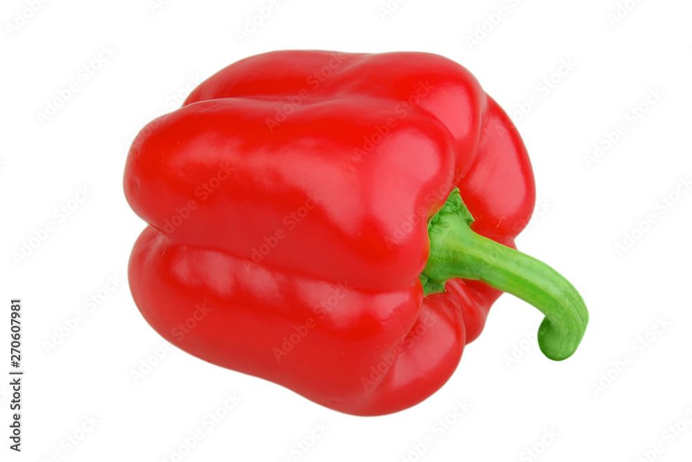 Sweet red bell pepper with green stem isolated on white background. Red sweet pepper isolated with clipping path. Sweet red bell pepper with green stem isolated on white background. Red sweet pepper isolated with clipping path.