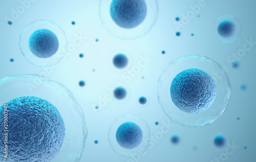 Foto 3d rendering of human cells in a blue background.