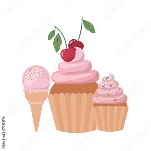 delicious cupcakes with cream on white background