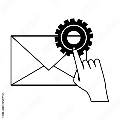 Email technical support symbols isolated in black and white
