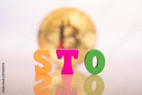 STO (Security Token Offering). Cryptocurrency blockchain business banner concept. Blockchain technology. photo
