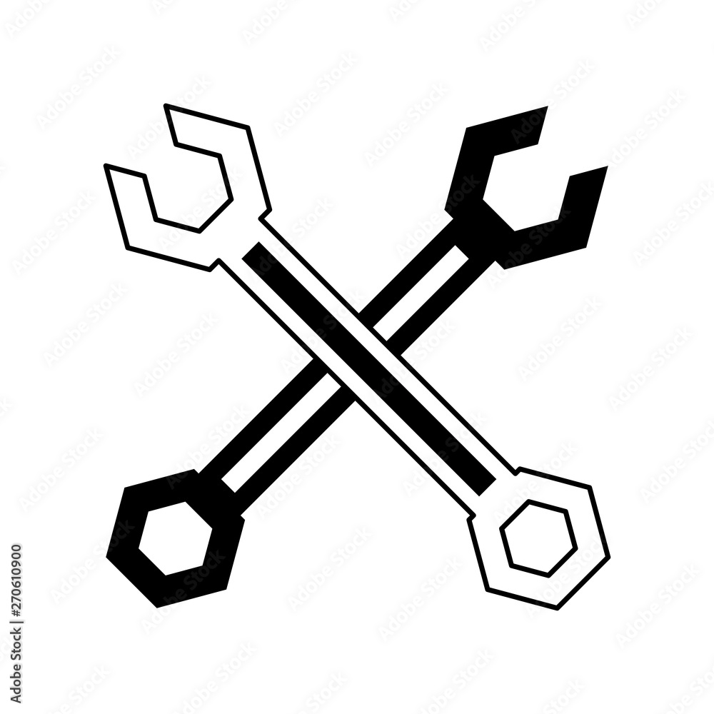 Wrenchs tools crossed symbol isolated in black and white Wrenchs tools crossed symbol isolated in black and white