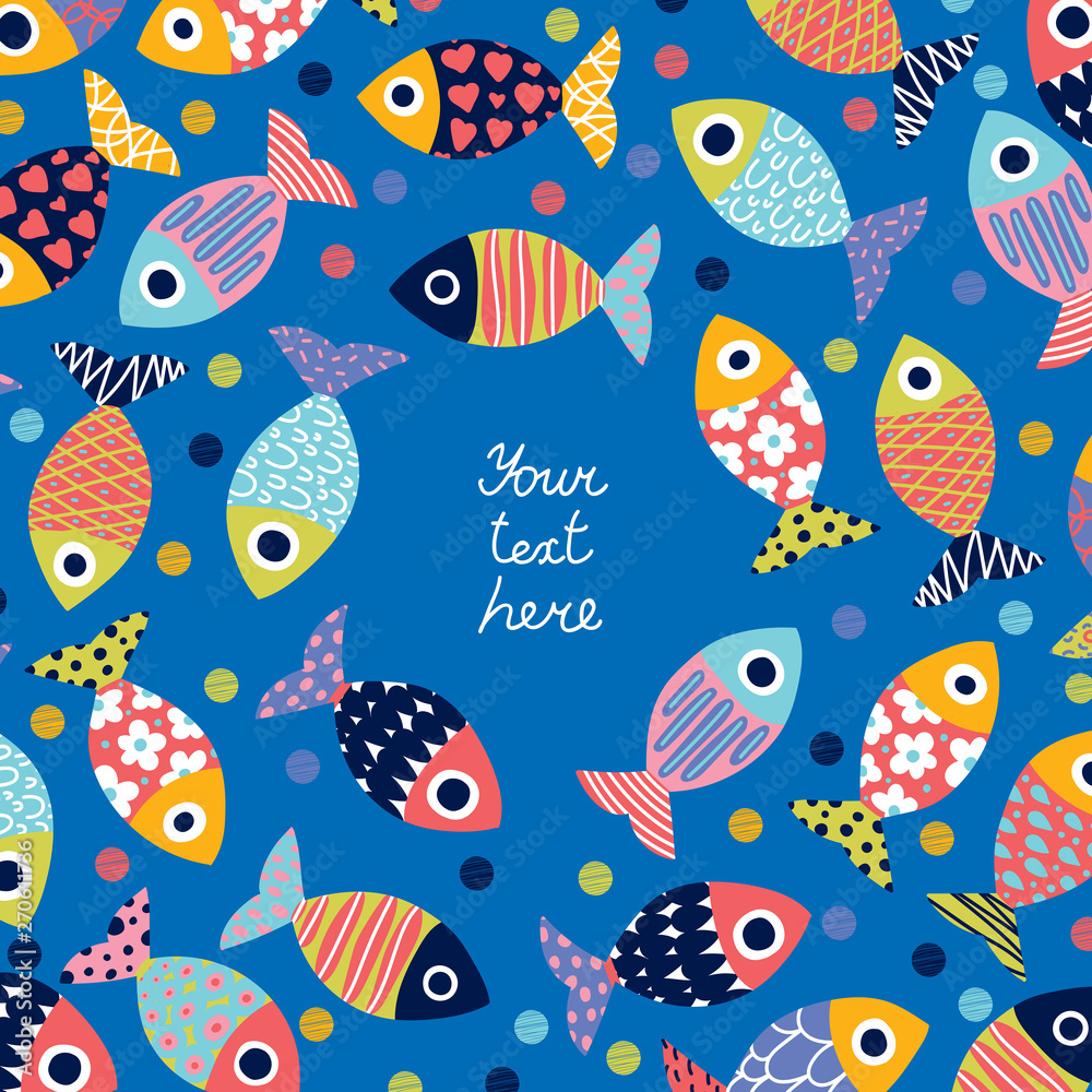 Fototapeta premium Cute postcard with decorative fish.