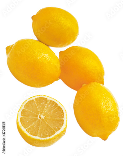 Group of fresh lemons on on white background