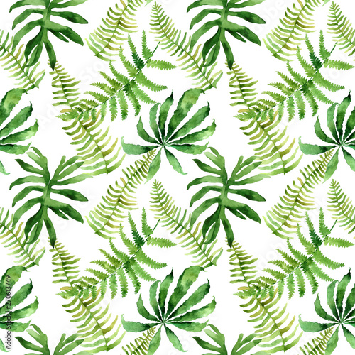 Watercolor seamless pattern with tropical leaves and houseplants leaves. Greenery. Succulent. Floral Design element. Perfect for invitations  cards  prints  posters