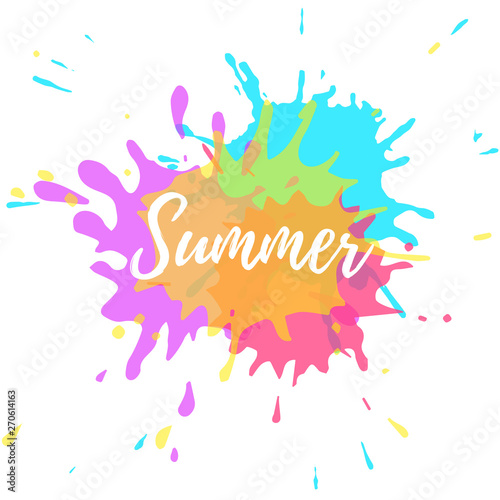 Summer hand drawn color blots splash inspiration with white text on the blobs background template.