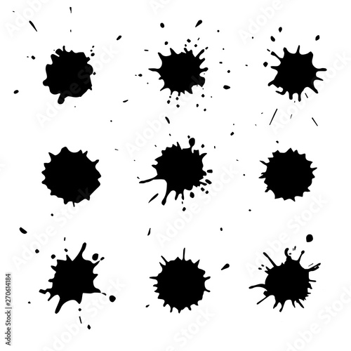 Dirty art hand drawn grunge blots set isolated on white background. Ink stains for abstract backgrounds and textures.