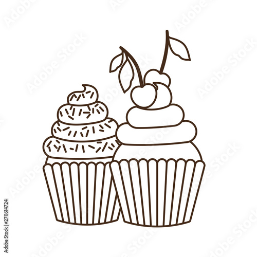 delicious cupcakes with cream on white background