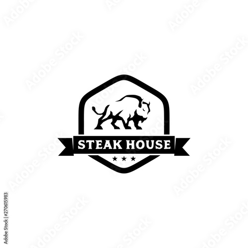 Bison steak house logo design vector template