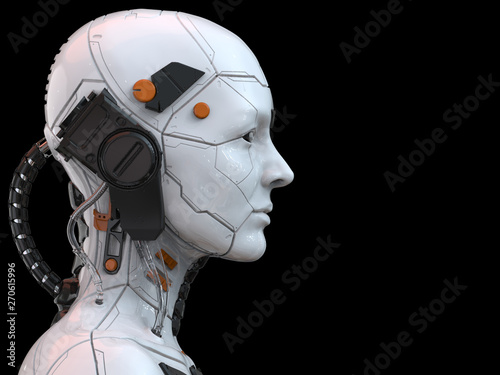 3d rendering of an android robot cyborg woman humanoid - side view and  isolated in an empty background  