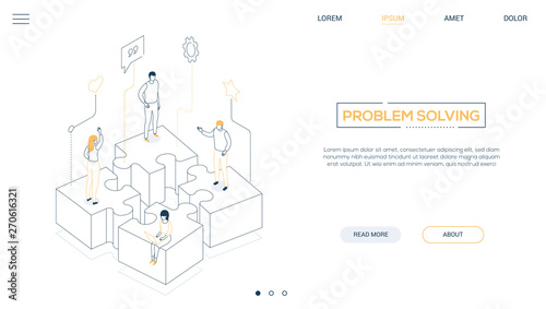 Problem solving - line design style isometric web banner