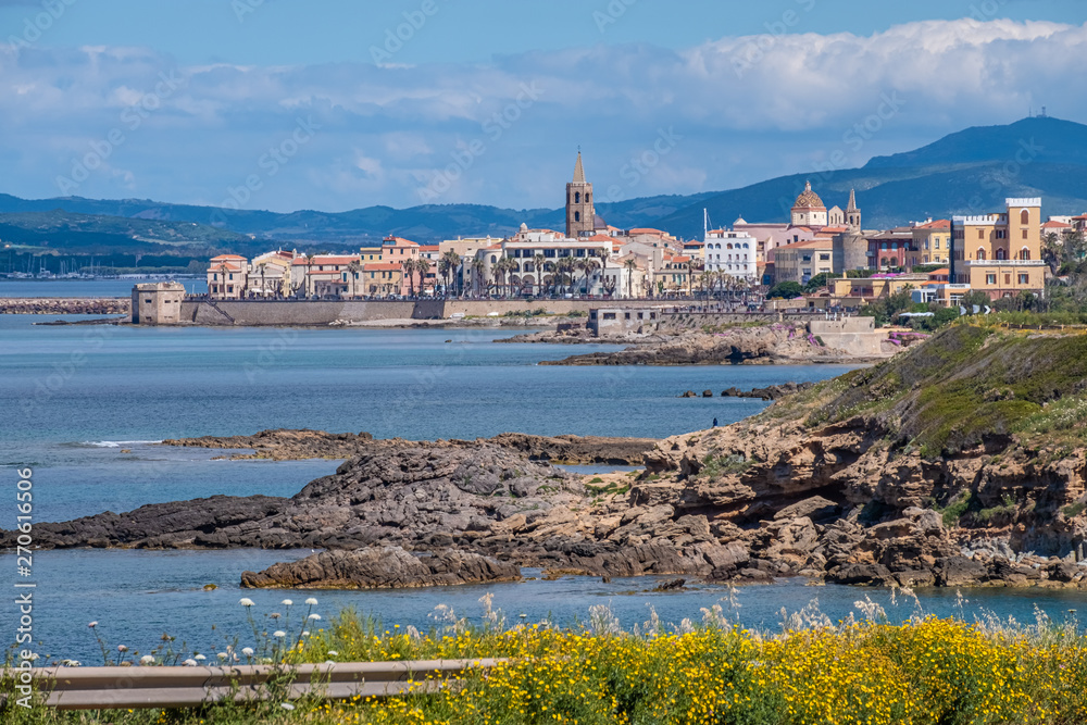 Skyline of Alghero (L'Alguer), province of Sassari , Sardinia, Italy.  Famous for the beauty of its coast and beaches and its historical city center.