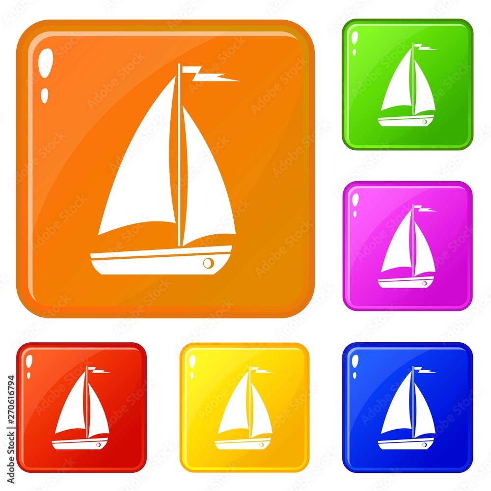 Boat icons set collection vector 6 color isolated on white background