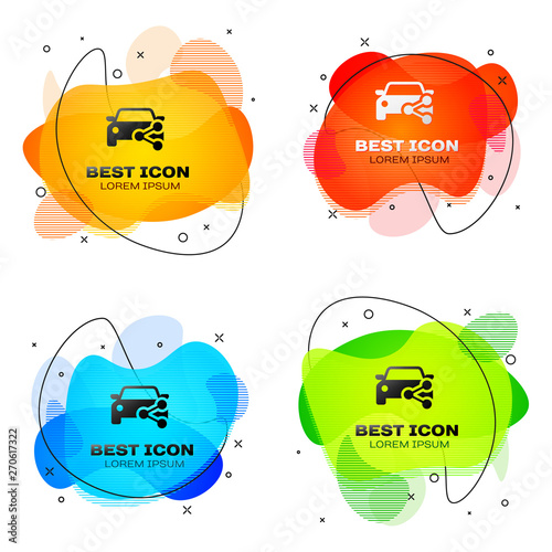 Black Car sharing icon isolated. Carsharing sign. Transport renting service concept. Set of liquid color abstract geometric shapes. Vector Illustration