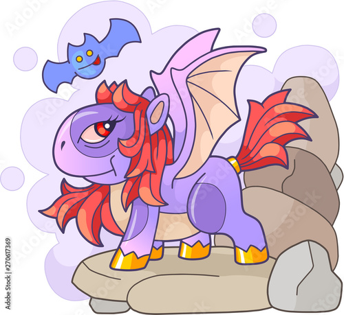 cartoon cute dragon pony, funny illustration, design