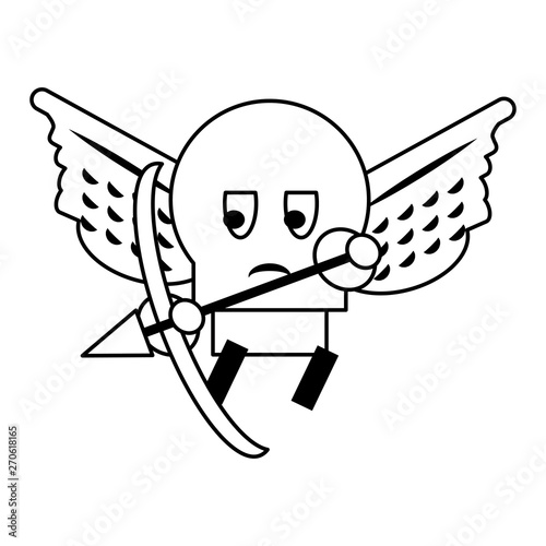 Videogame enemy character with wings and arch cartoon in black and white