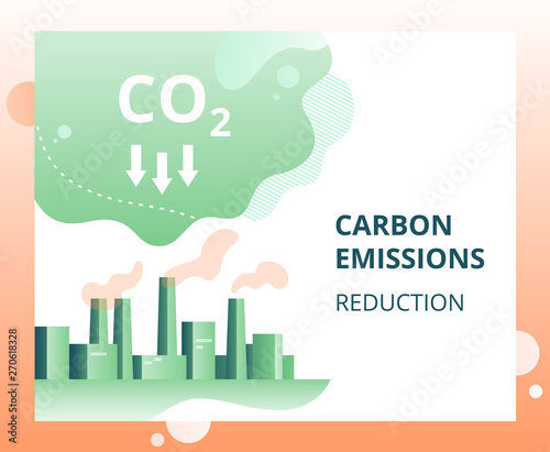 Carbon dioxide emissions reduction in the city. industrial landscape of the city with smoke co2 emissions from chimneys. Vector concept of ecology problem, generation and saving green energy
