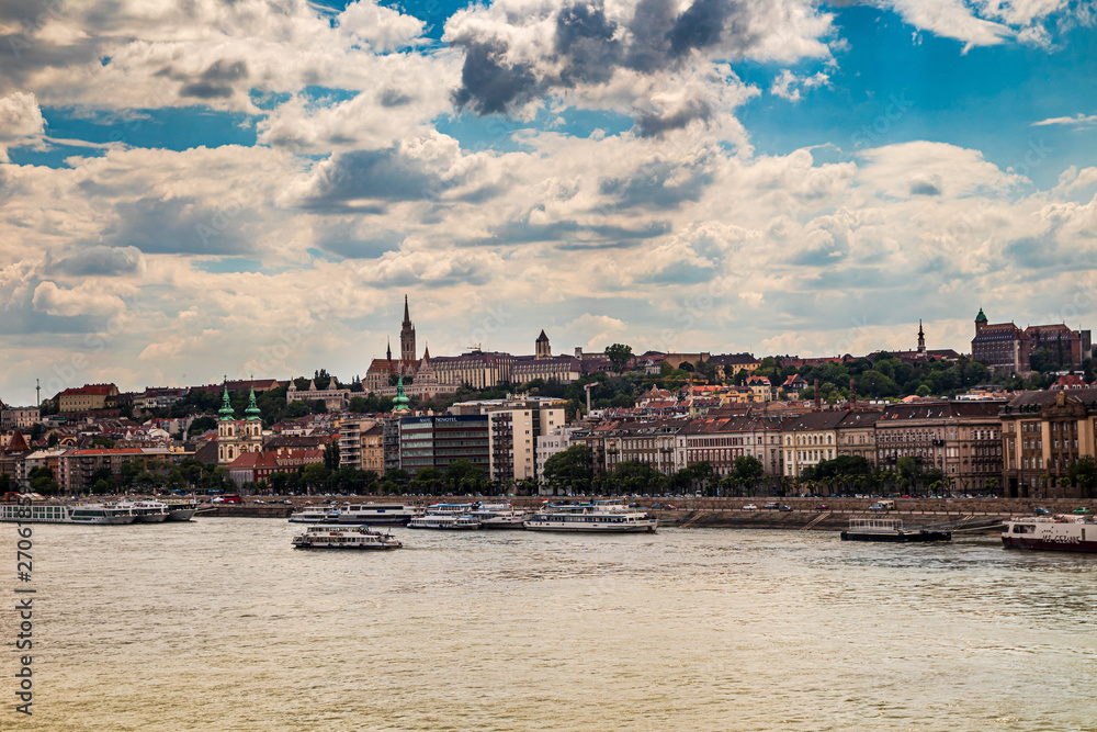 Panorama of Budapest old town, city by the Danube river, capital of Hungary