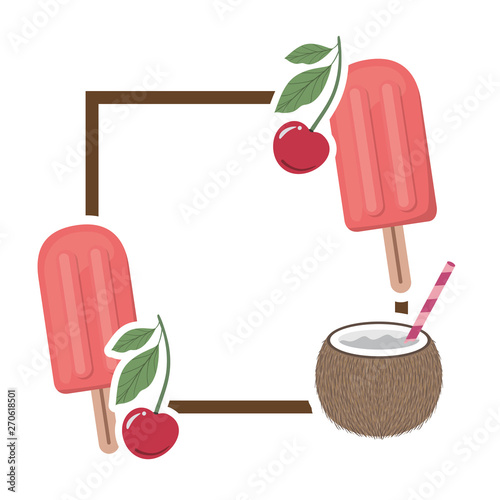 frame with summer objects in white background