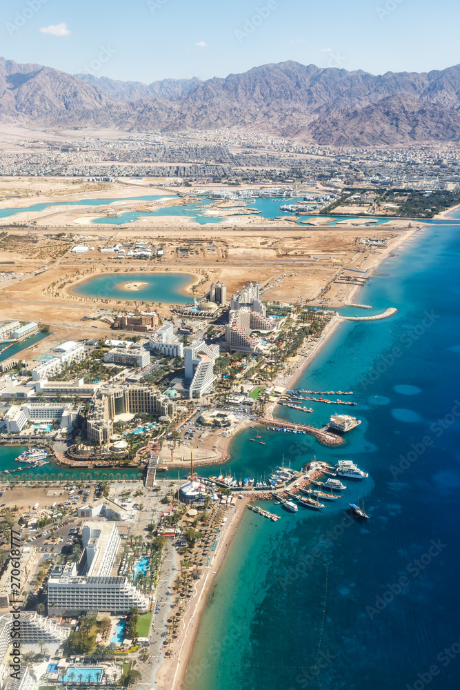 beach aerial view photo city portrait format Red Aqaba travel Stock-foto | Adobe Stock