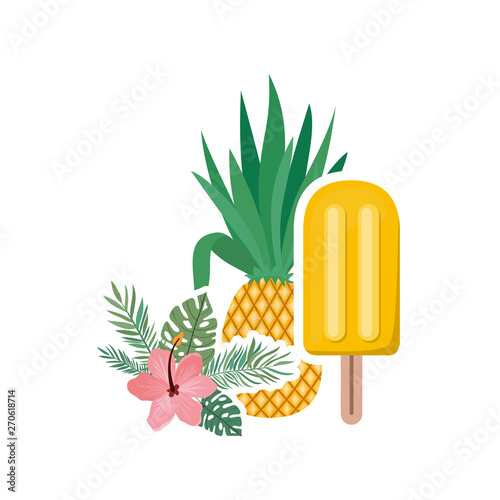 ice cream of tropical fruits on white background