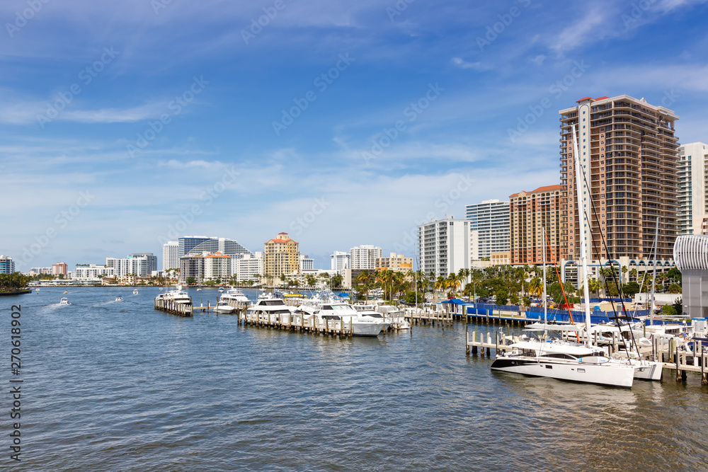 Fort Lauderdale skyline Florida downtown city marina boats