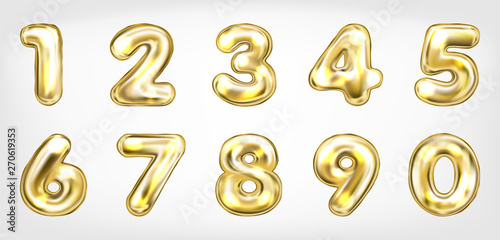 Gold metallic shining number symbols