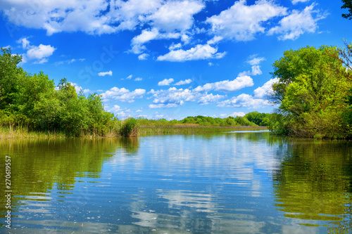 The beautiful Tisza lake with a nice reflection on the water photo