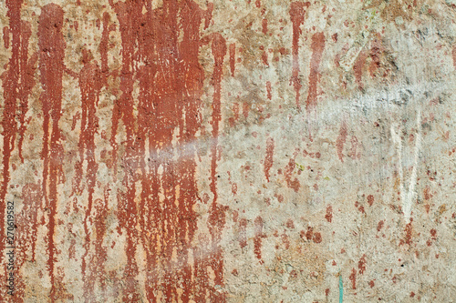 Old textures wall background with red paint stain. Perfect background with space.