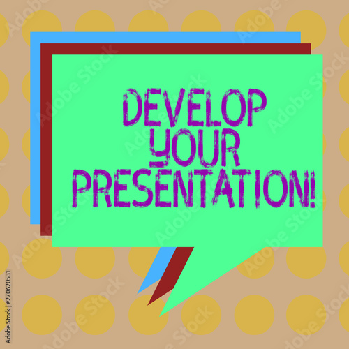 Word writing text Develop Your Presentation. Business concept for improve the public speaking or giving a talk Stack of Speech Bubble Different Color Blank Colorful Piled Text Balloon