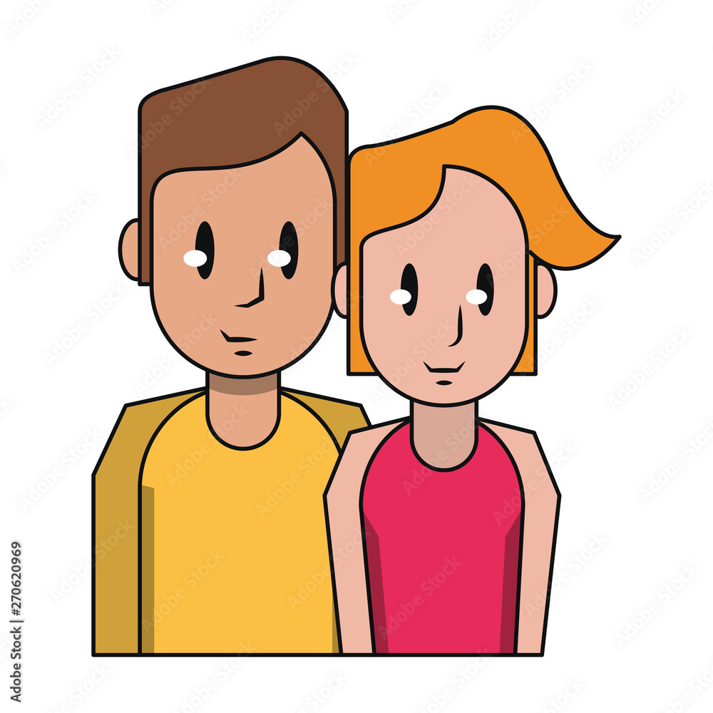 Young couple cartoon profile isolated Young couple cartoon profile isolated