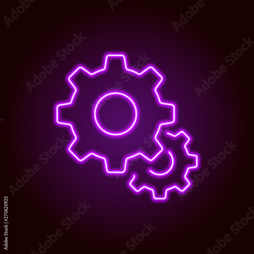 neon symbol of two purple gears mechanism