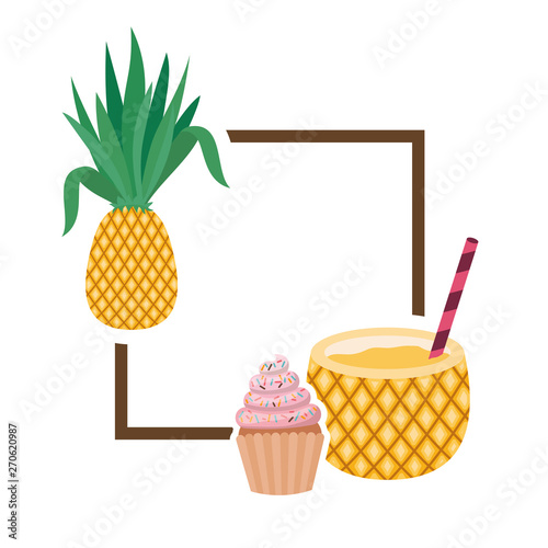 frame with summer objects in white background