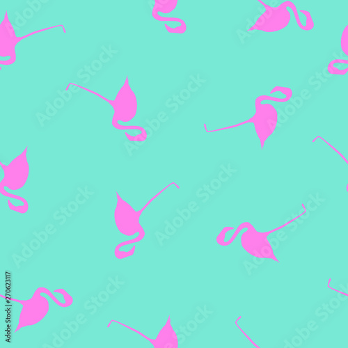 Seamless tropical pattern pink flamingo on aquamarine, vector eps 10