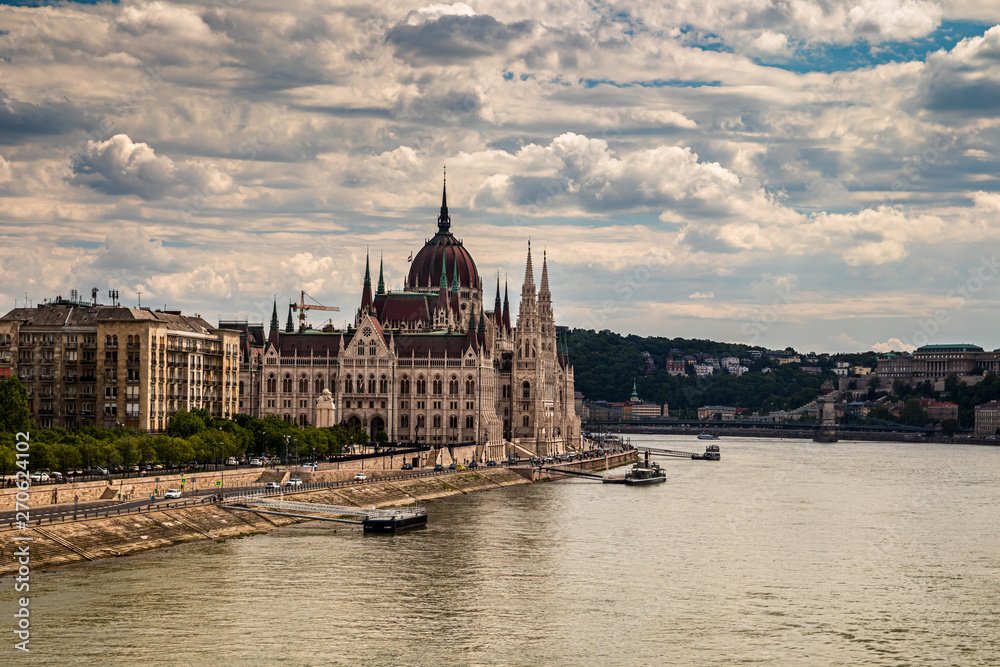 Building of the hungarian parliament in a Budapest, capital of Hungary, by the Danube river. One of the landmark of Budapest, and popular tourist destination.